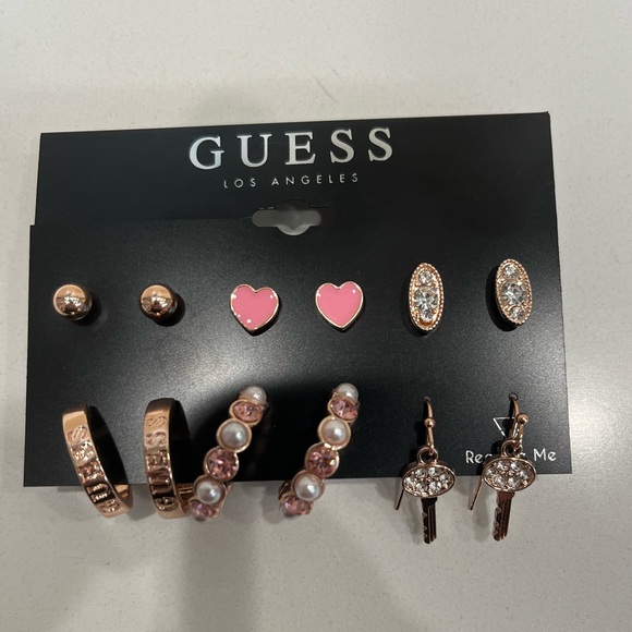 Guess Jewelry - Guess 9 pairs of earrings hoops studs gold tone new lot set bundle